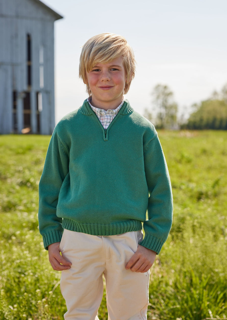 Little English classic childrens clothing boys hunter green quarter zip sweater