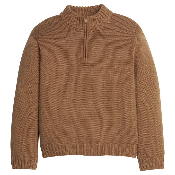 little english classic children's clothing boys chestnut brown quarter zip sweater for fall 