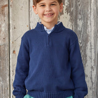 Little English classic toddler boy navy quarter zip sweater