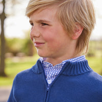 Little English classic childrens clothing tween boys button down shirt in royal gingham pattern