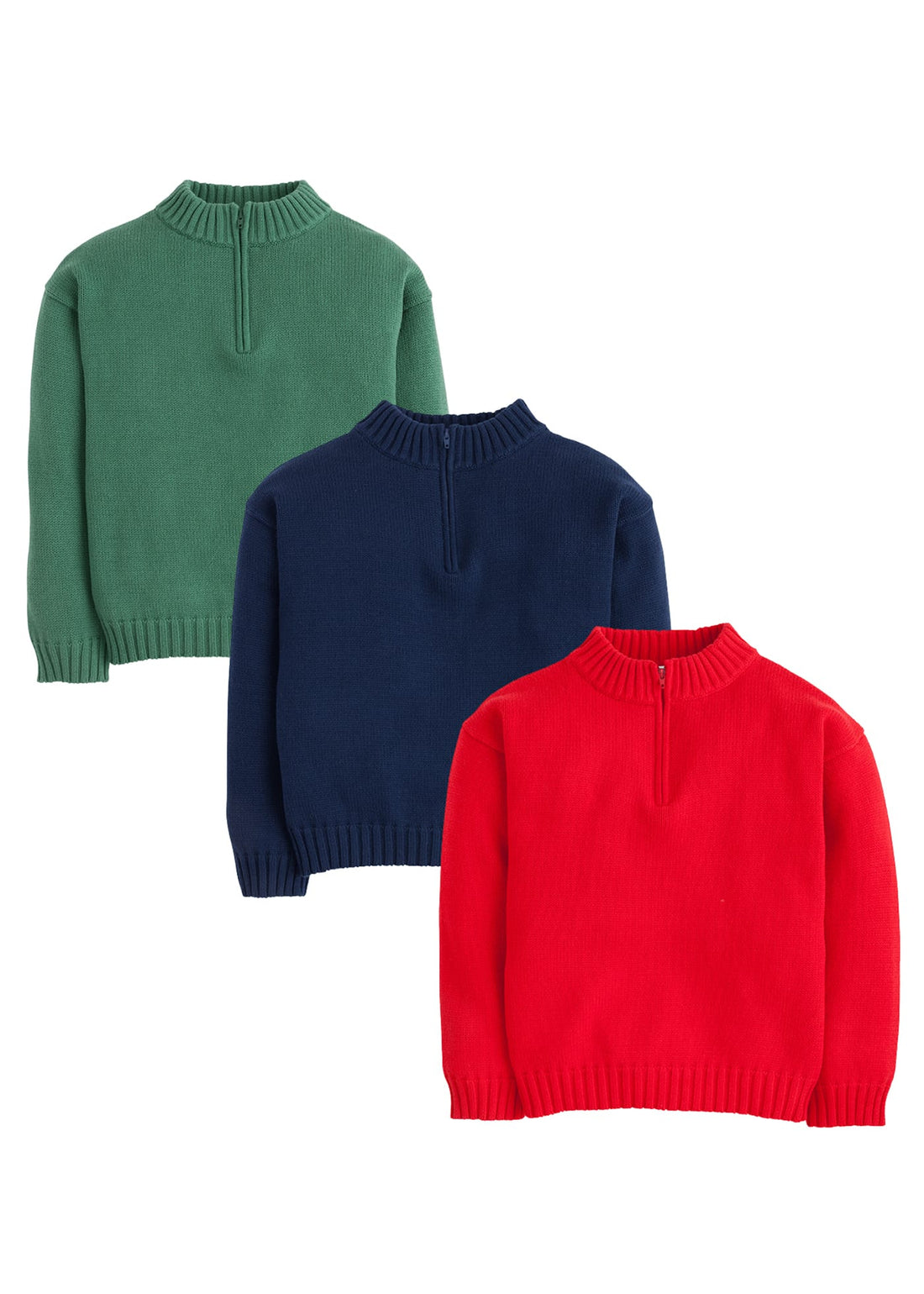 Little English classic childrens clothing, boys hunter green, red, and navy quarter zip sweaters