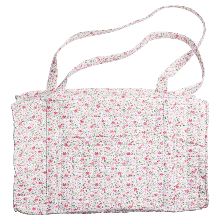 Little English traditional children's clothing.  Quilted duffle in fun pink and green floral print for Spring.