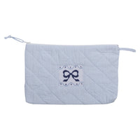 Little English classic children's quilted luggage light blue cosmetic bag with navy bow embroidery