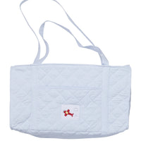 Little English classic children's quilted luggage light blue duffle bag with airplane embroidery