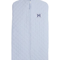 Little English classic children's quilted luggage light blue garment bag with navy bow embroidery