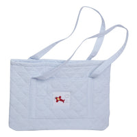 Little English classic children's quilted luggage light blue tote bag with airplane embroidery