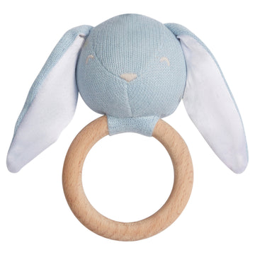 Little English, giftable nursery accessory, light blue bunny baby rattle for Spring