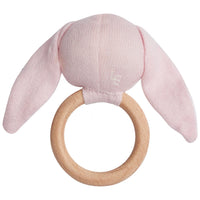 Little English, giftable nursery accessory, light pink bunny baby rattle for Spring
