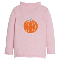 Little English light pink roll neck sweater with intarsia pumpkin for fall