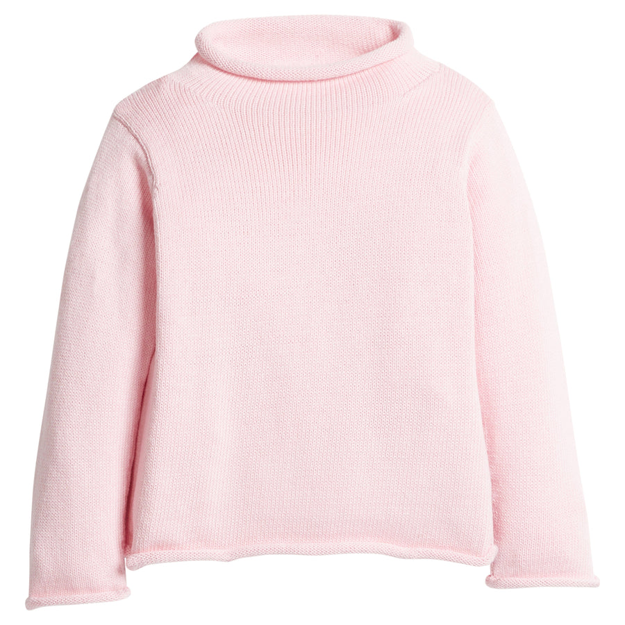 little english classic children's clothing light pink roll neck sweater for girls 
