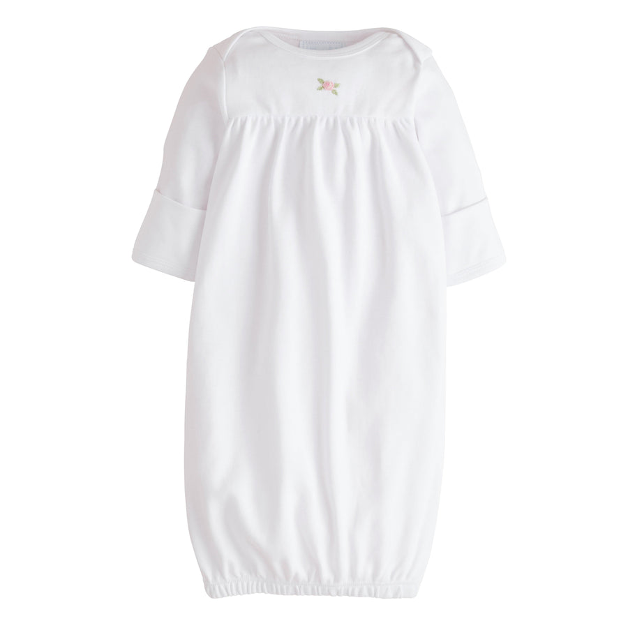 Little English classic pinpoint newborn gown with rose motif for baby girl