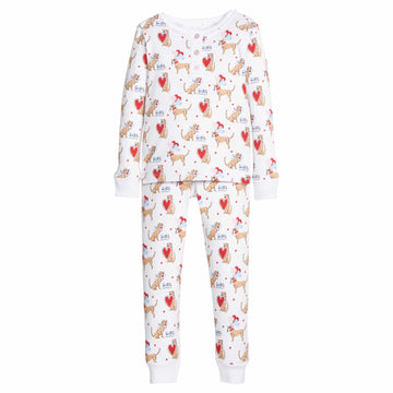 little english classic children's clothing girls long sleeve and pant pajamas with lab and red hearts all over print 