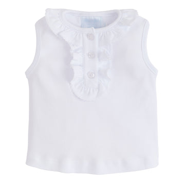 Little English classic children's clothing, toddler girl's knit top with ruffled collar and placket trimmed in white picot