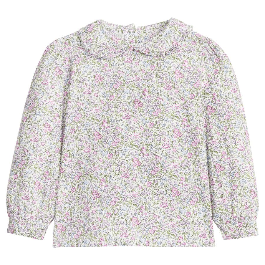 little english classic children's clothing girls long sleeve peter pan blouse in lavender floral for fall 