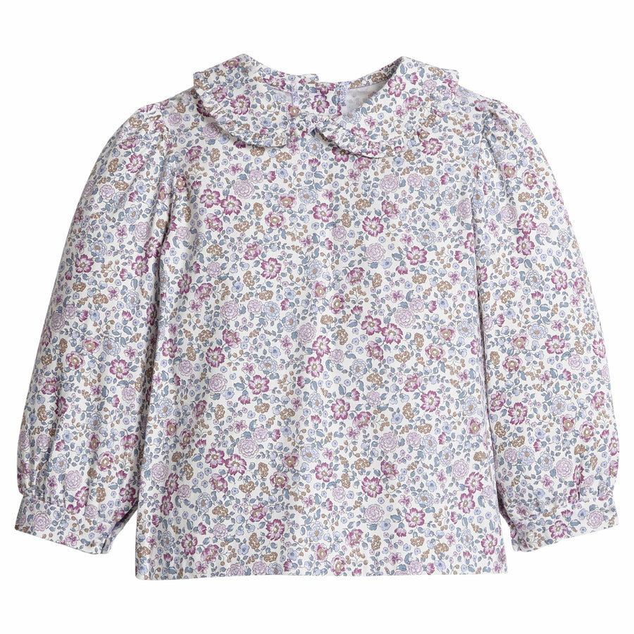 little english classic children's clothing girls long sleeve peter pan blouse in light purple floral for fall