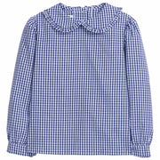 little english classic childrens clothing girls navy gingham blouse with peter pan ruffled collar