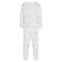 Little English classic children's clothing, girls long-sleeved jammies with ruffles around the collar and printed Easter egg motif