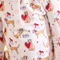 little english classic children's clothing girls long sleeve and pant pajamas with lab and red hearts all over print 