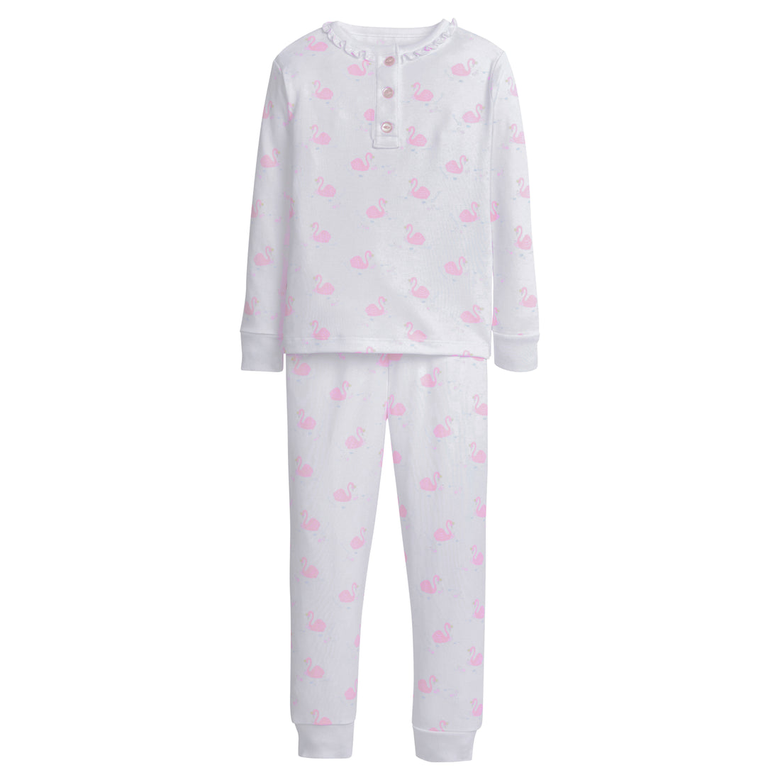 little english classic childrens clothing girls printed pajamas with pink swans and ruffled collar