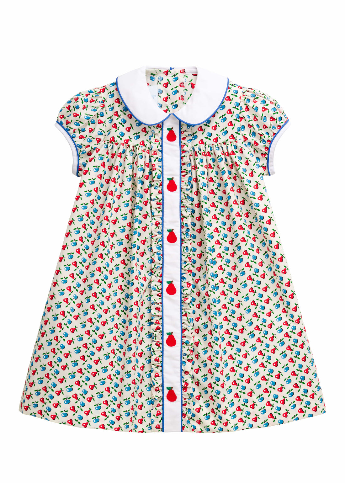 Little English toddler girls vintage inspired peter pan dress with pear embroideries
