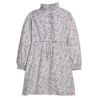 Little English classic dress for girls. Soft blue flannel-like shirt dress with ruffled collar  and placket for Fall