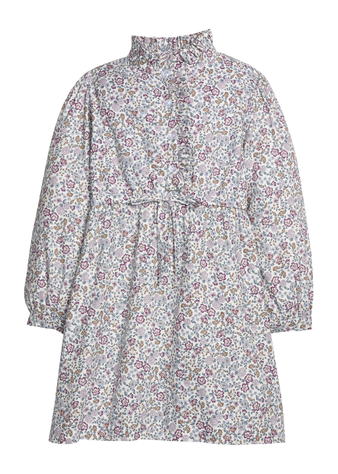 Little English classic dress for girls. Soft blue flannel-like shirt dress with ruffled collar  and placket for Fall