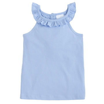Little English classic children's clothing, girl's knit tank top with ruffled collar in light blue