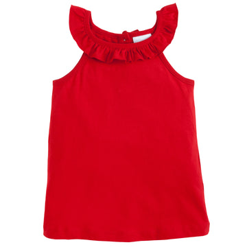 Little English classic children's clothing, girl's knit tank top red ruffled collar in white