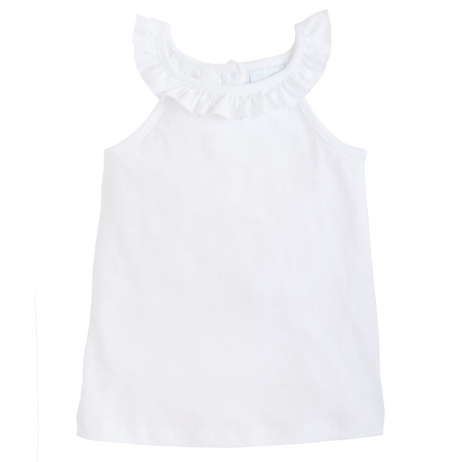 Little English classic children's clothing, girl's knit tank top with ruffled collar in white