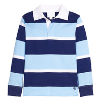 Little English classic children's clothing.  Navy and light blue varsity stripe rugby polo