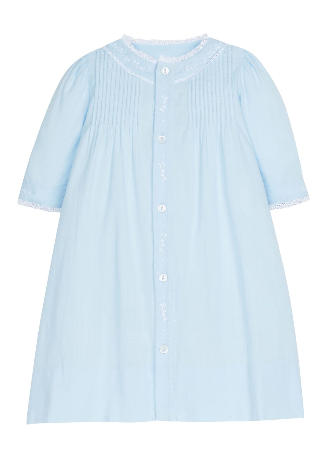 Little english classic ryeland day gown in light blue with button closure down front for baby 