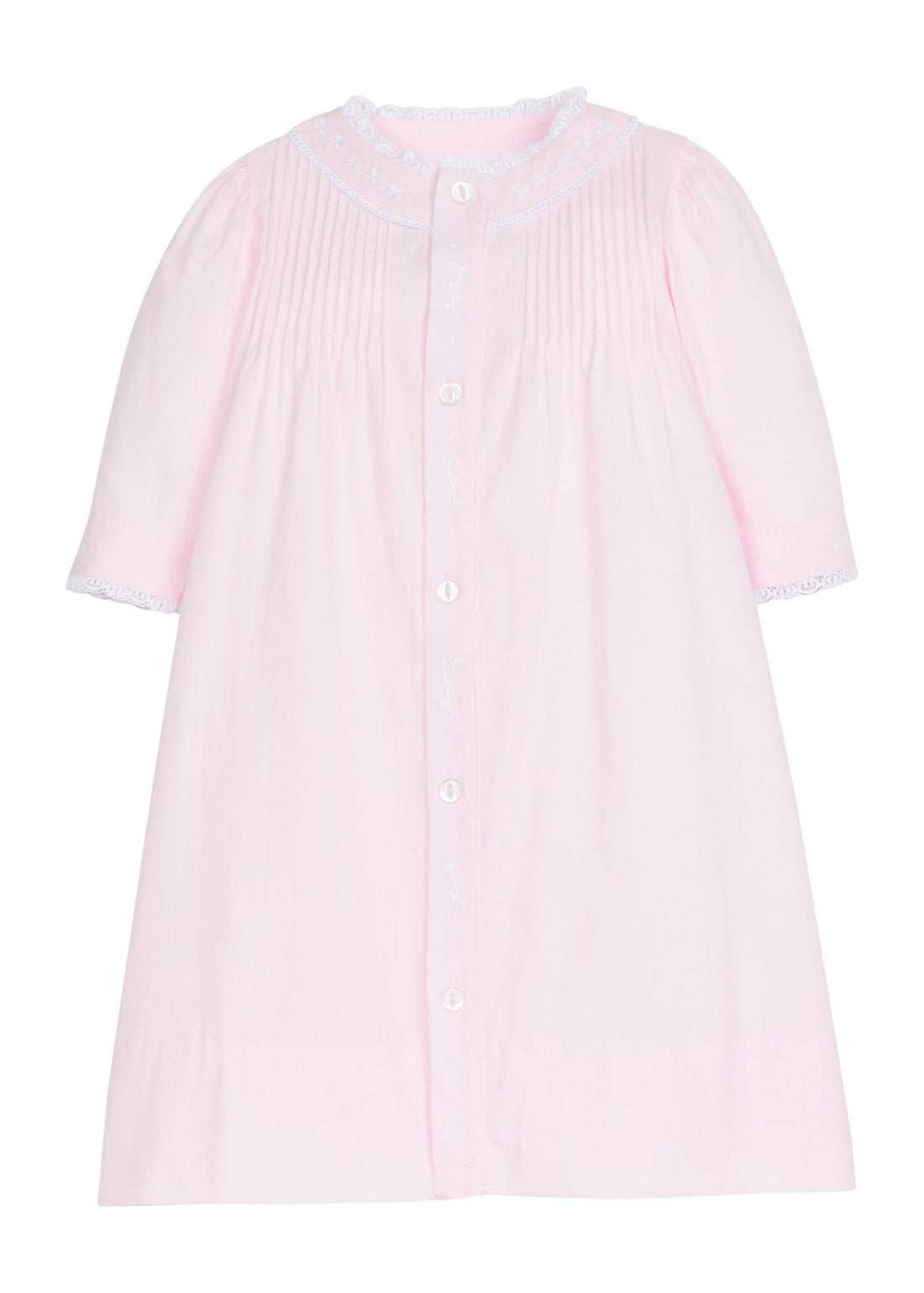 Little english classic ryeland day gown in light pink with button closure down front for baby 