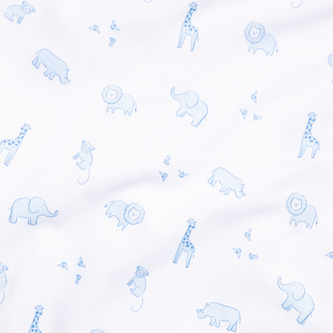 Little English pima cotton fabric with blue safari animals