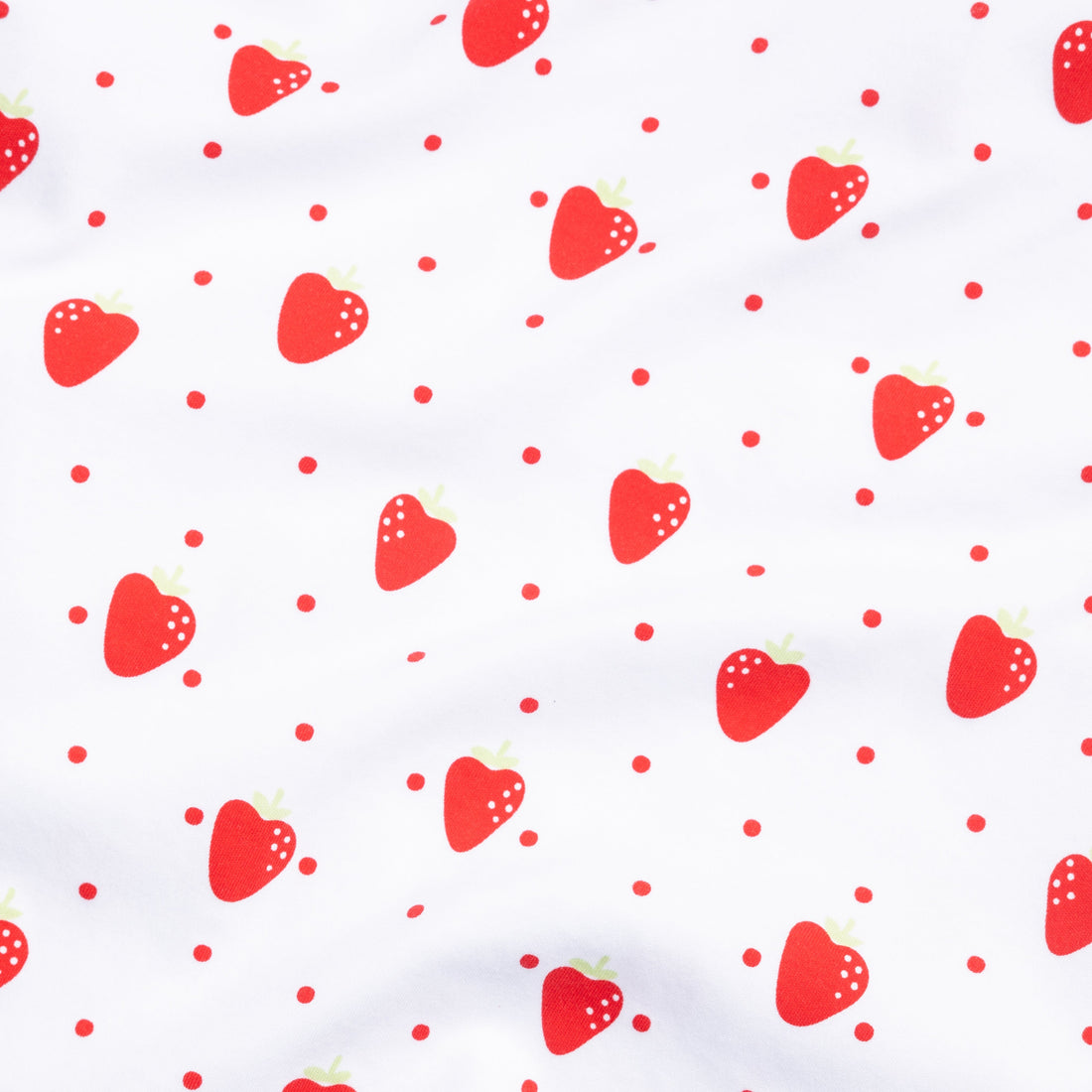 Little English pima cotton fabric with red strawberries and polka dots