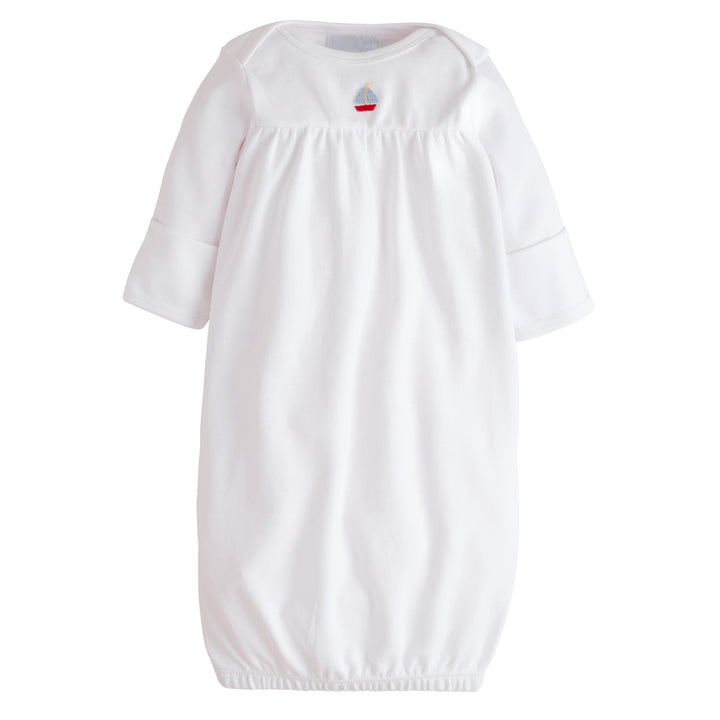 Little English classic newborn gown with sailboat pinpoint