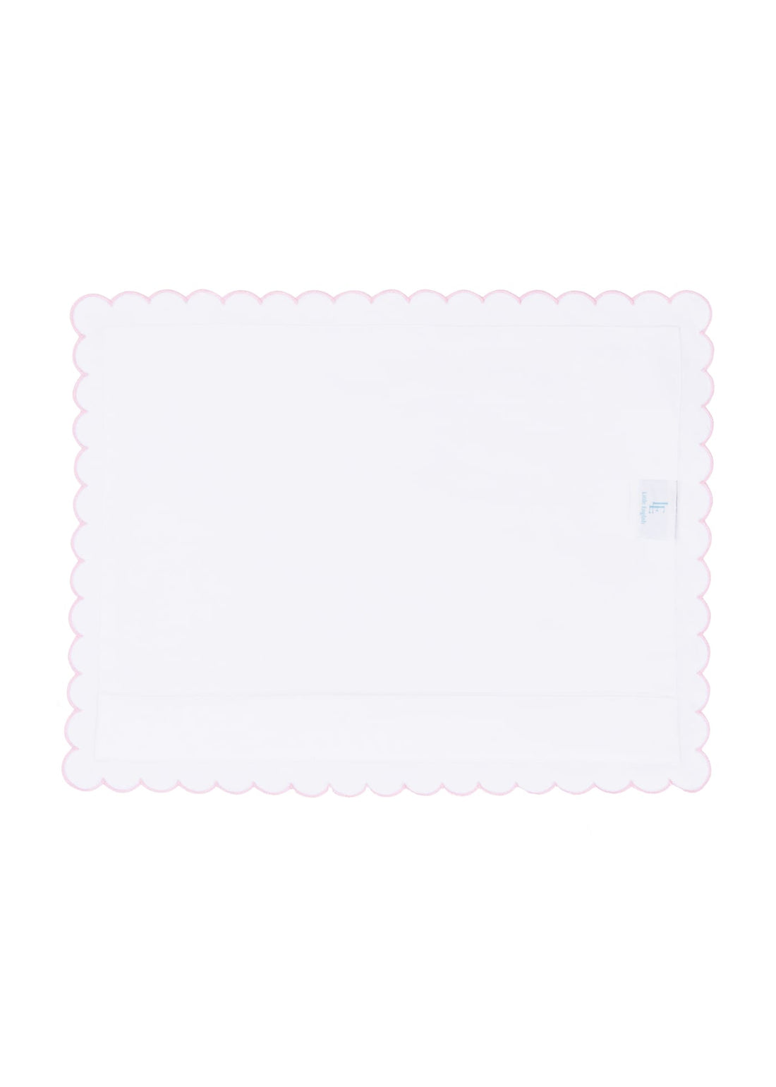 Little English baby pillow case with scallop edge trimmed in light pink embroidery, nursery goods for baby