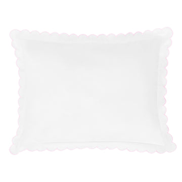 Little English baby pillow case with scallop edge trimmed in light pink embroidery, nursery goods for baby