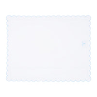 Little English baby pillow case with scallop edge trimmed in light blue embroidery, nursery goods for baby
