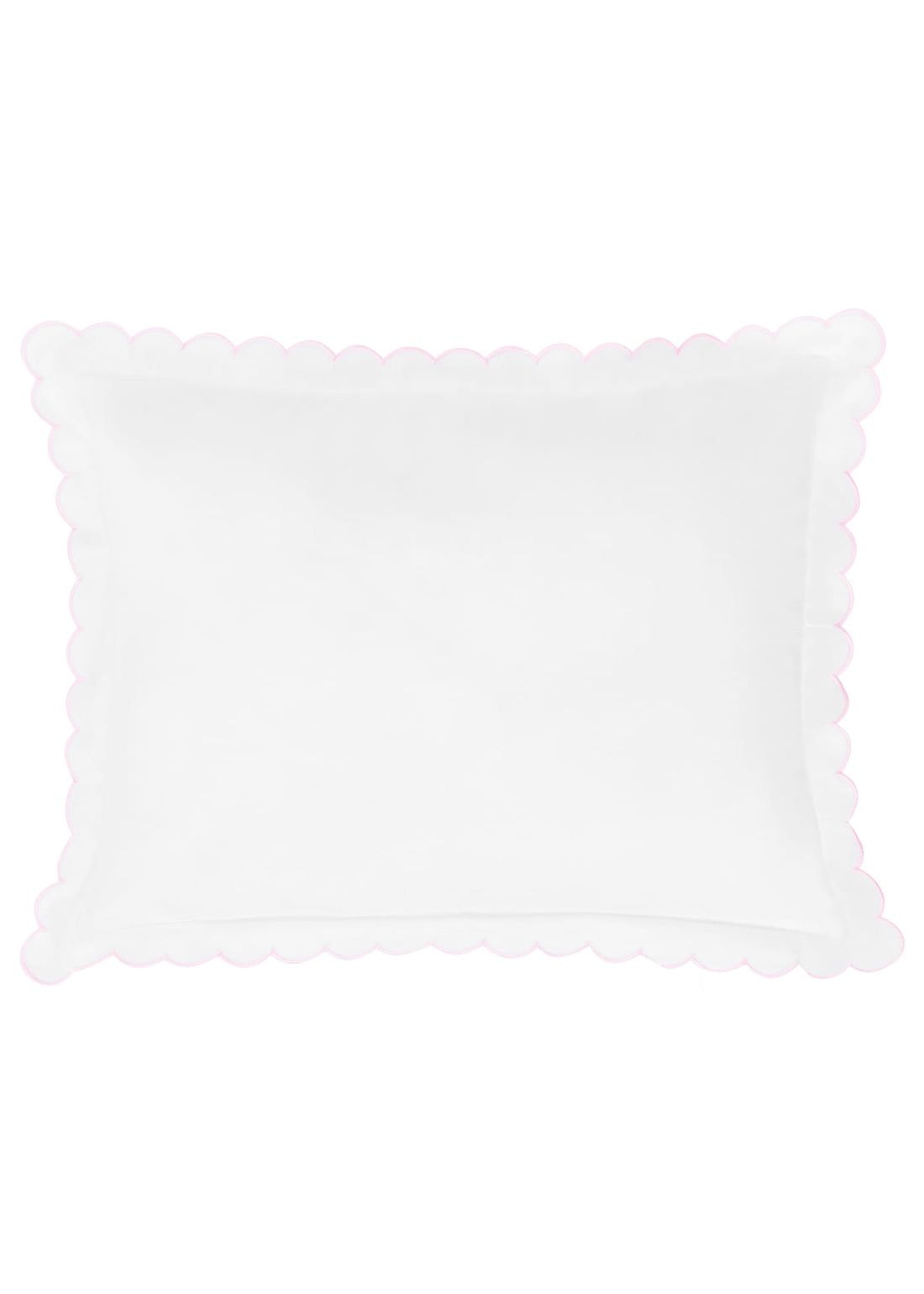 Little English baby pillow case with scallop edge trimmed in light pink embroidery, nursery goods for baby
