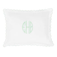 Little English baby pillow case with scallop edge trimmed in light green embroidery, nursery goods for baby