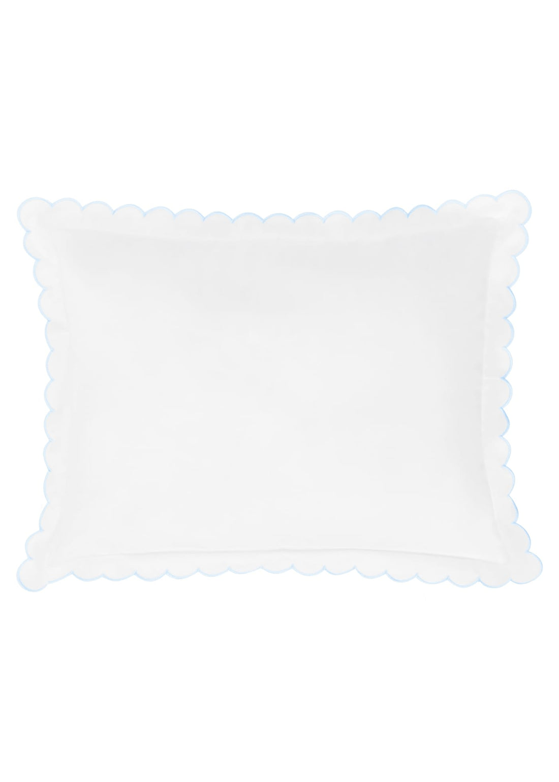 Little English baby pillow case with scallop edge trimmed in light blue embroidery, nursery goods for baby