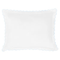 Little English baby pillow case with scallop edge trimmed in light blue embroidery, nursery goods for baby