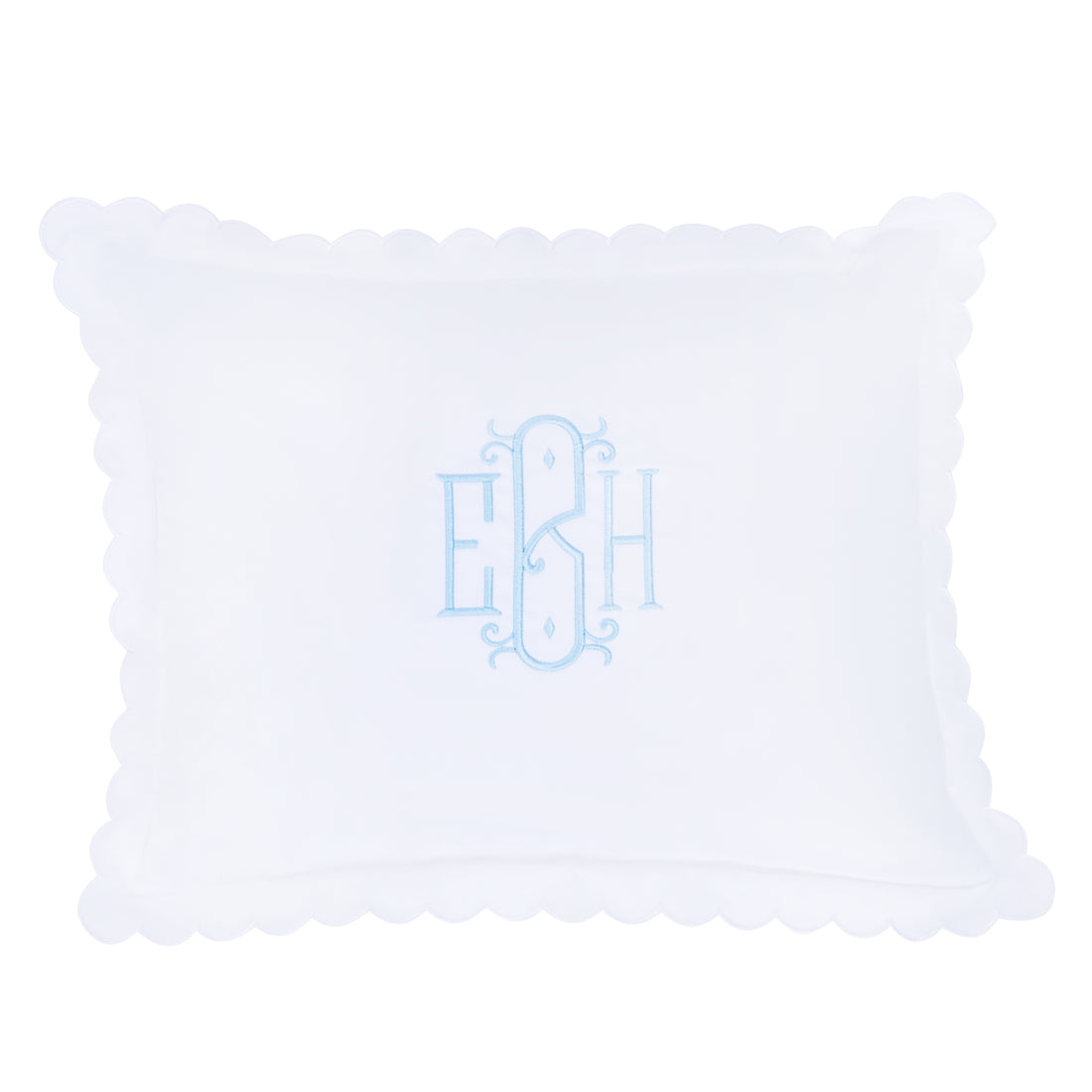Little English baby pillow case with scallop edge trimmed in white embroidery, nursery goods for baby
