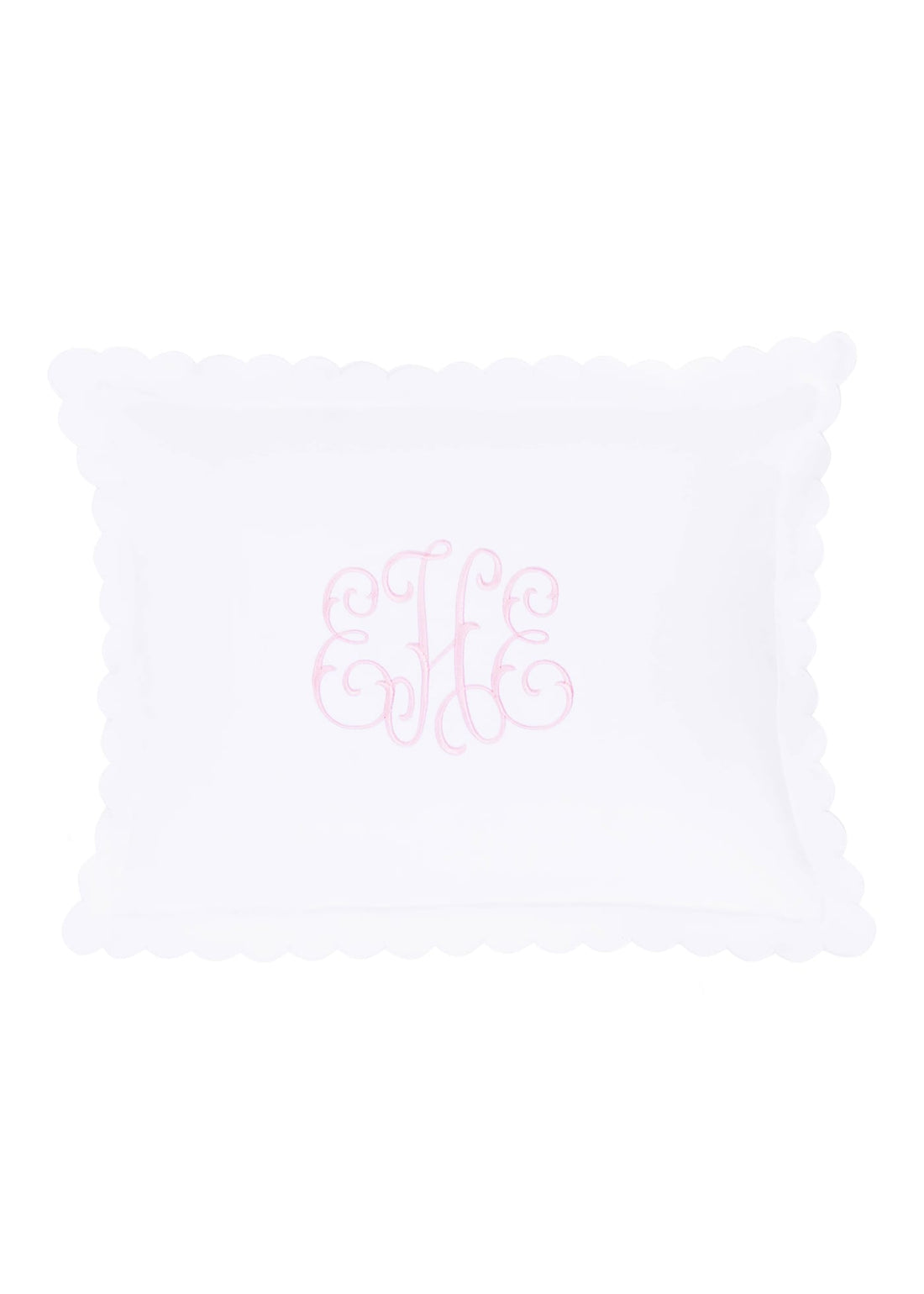 Little English baby pillow case with scallop edge trimmed in white embroidery, nursery goods for baby