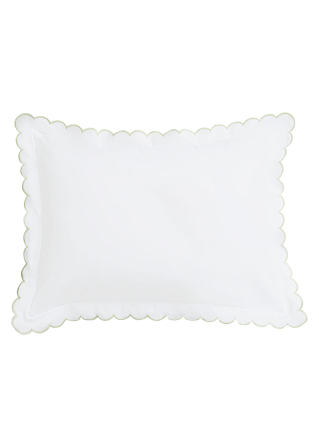 Little English baby pillow case with scallop edge trimmed in light green embroidery, nursery goods for baby