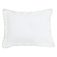 Little English baby pillow case with scallop edge trimmed in light green embroidery, nursery goods for baby