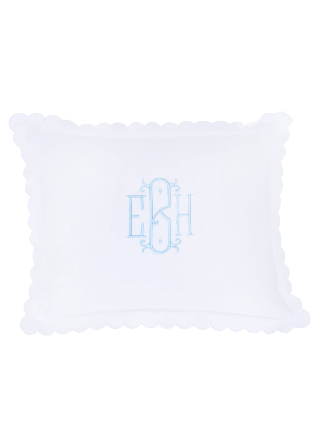 Little English baby pillow case with scallop edge trimmed in white embroidery, nursery goods for baby