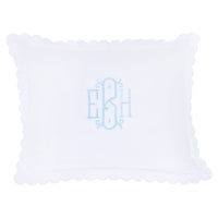 Little English baby pillow case with scallop edge trimmed in white embroidery, nursery goods for baby