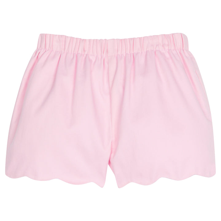 Little English classic children's clothing, girl's elastic waist shorts with scallop hem in light pinktwill
