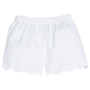 Little English classic children's clothing, girl's elastic waist shorts with scallop hem in white twill